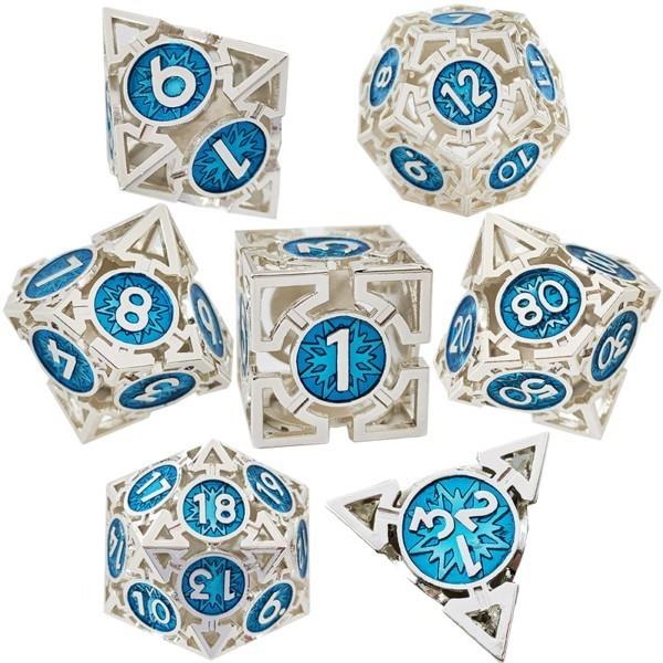 7pcs Dice Metal Hollow Arrow Silver Blue
