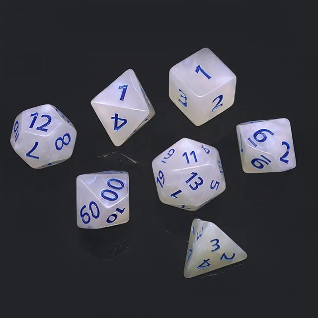 7pcs Dice Acrylic Glitter Blue Font White