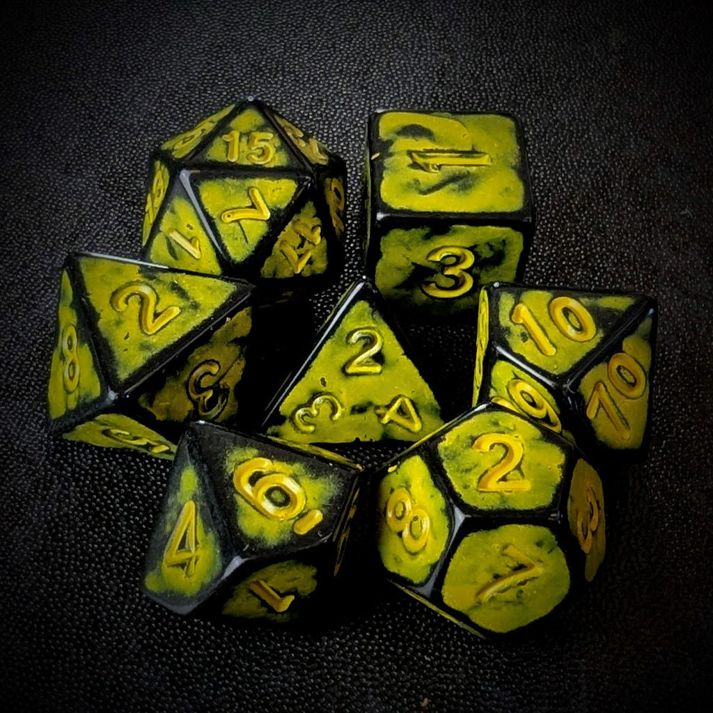 Washed Yellow on Black Acrylic - 7pcs RPG Full Dice Set