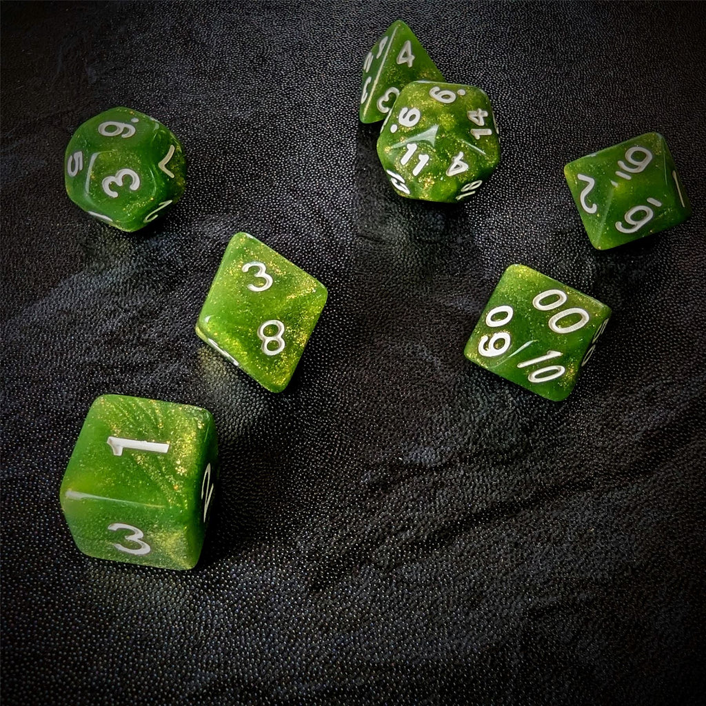 Glitter in Green Acrylic - 7pcs RPG Full Dice Set