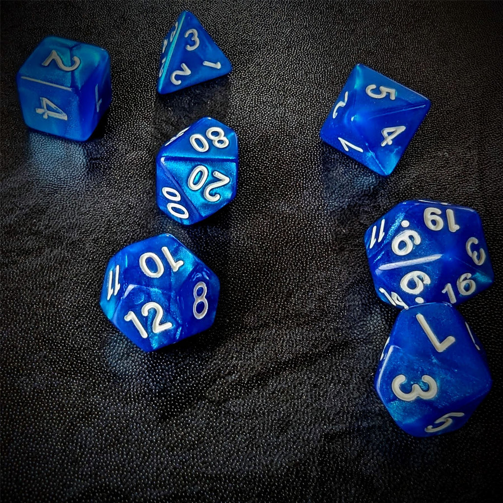 Glitter in Blue Acrylic - 7pcs RPG Full Dice Set