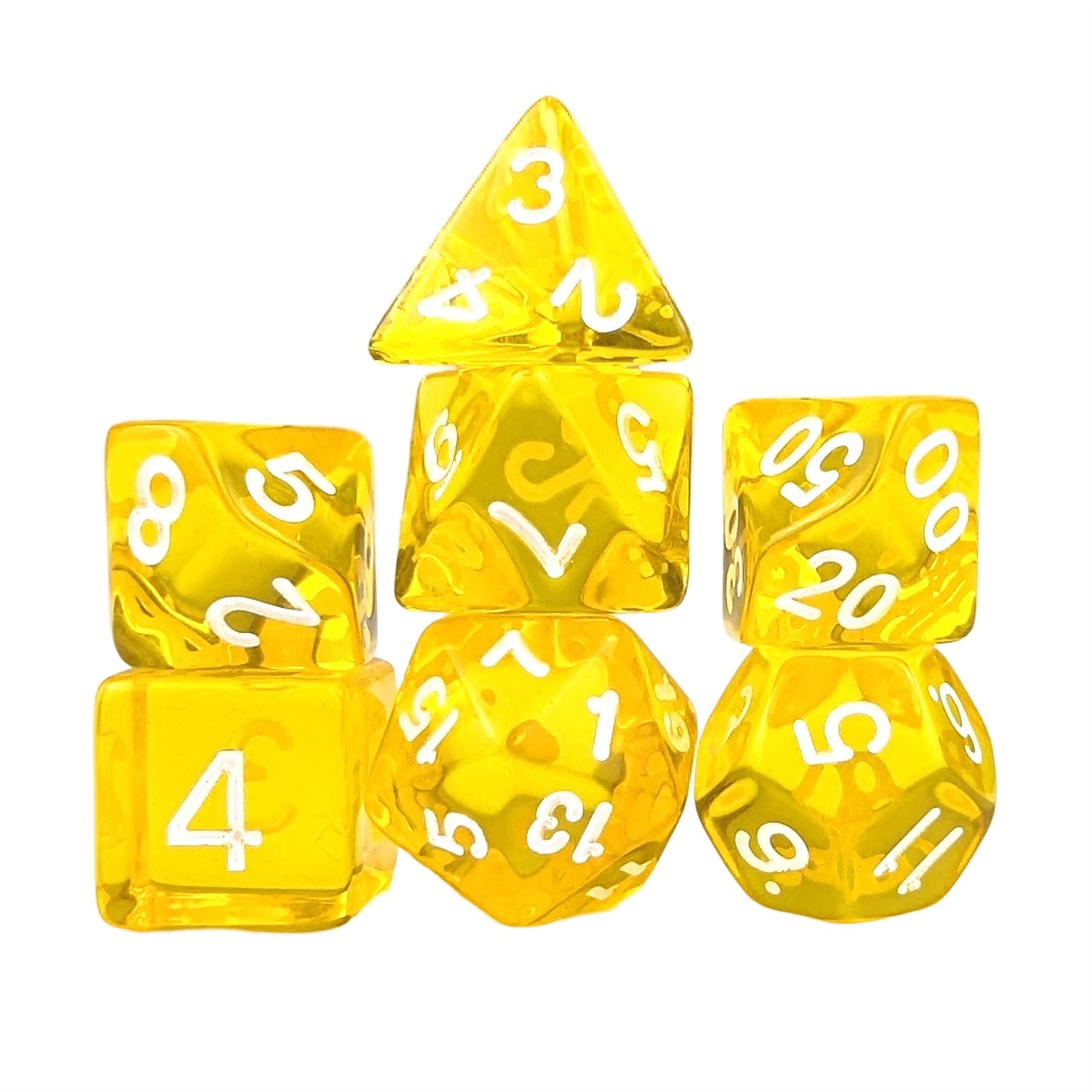 Clear Yellow Acrylic - 7pcs RPG Full Dice Set