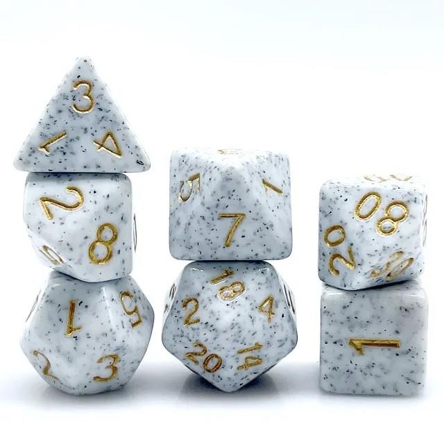 7pcs Dice Acrylic Glitter Gold Font White