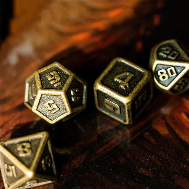 7pcs RPG Dice Set - Miniature Bronze Metal