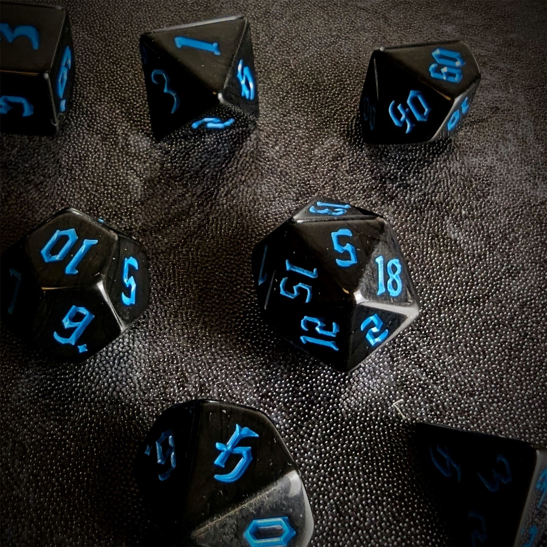 Blue on Solid Black Acrylic - 7pcs RPG Full Dice Set