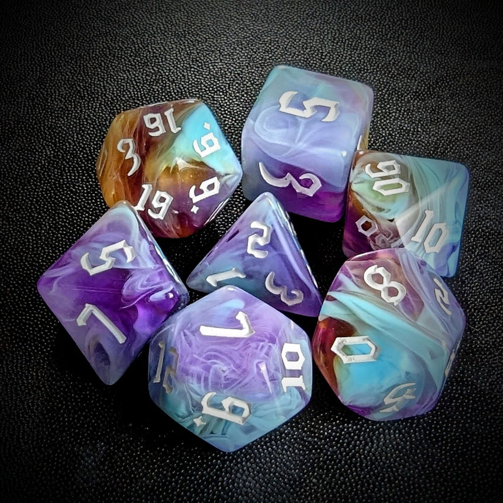 Blend of Sky Blue & Purple Acrylic - 7pcs RPG Full Dice Set