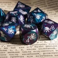 7pcs Dice Metal Aluminium White Font Octopus Blue Purple