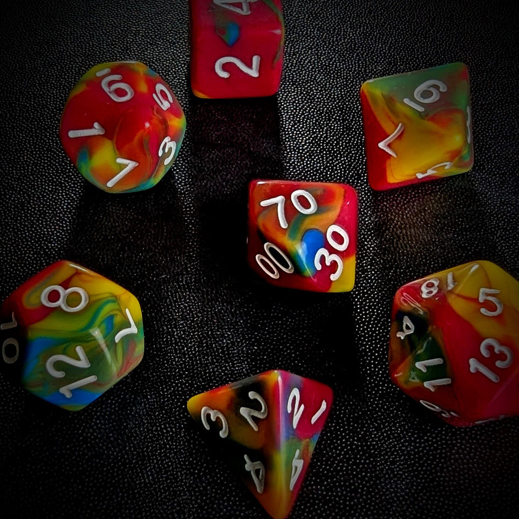 7pcs Dice Acrylic Blend White Font Pink Yellow Blue