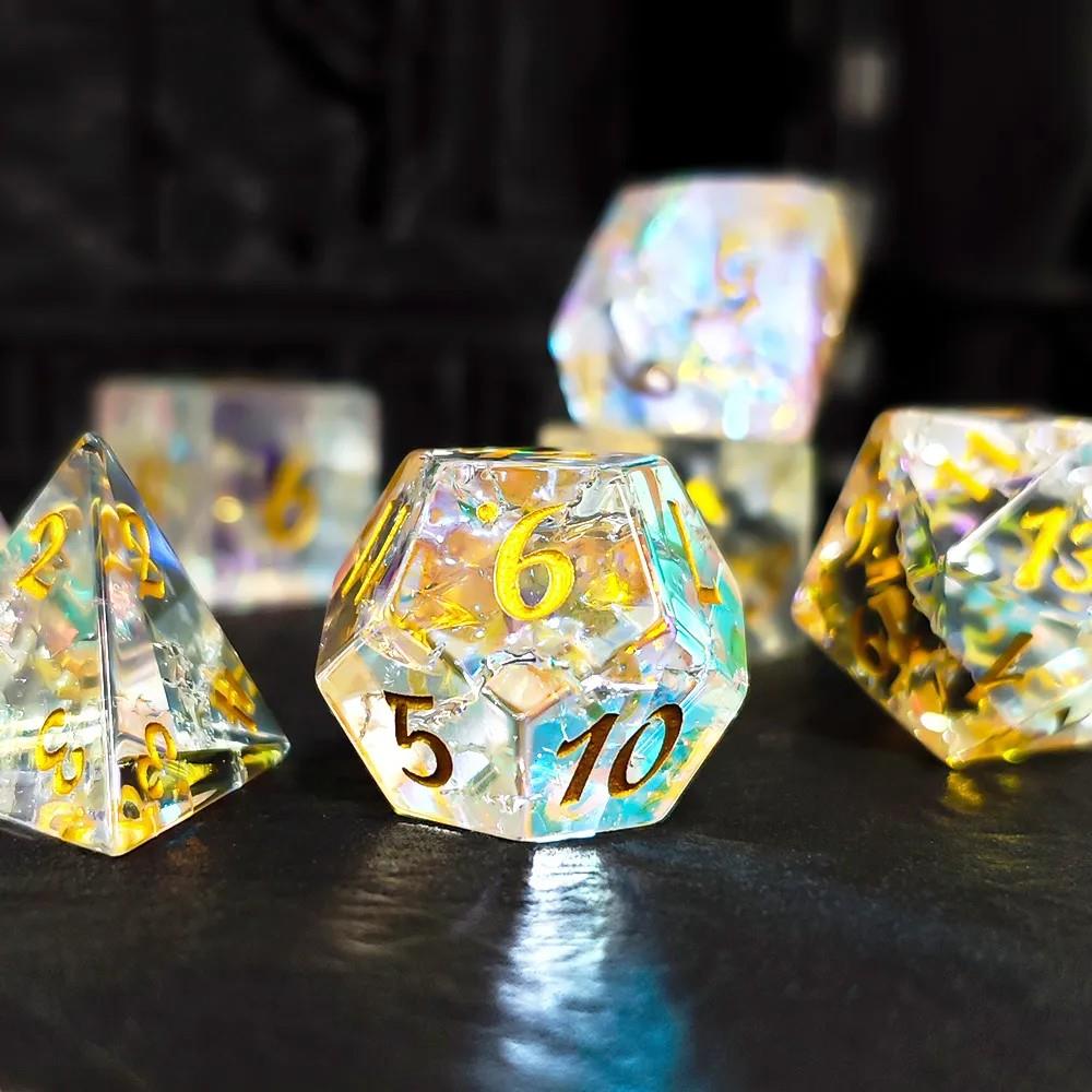 7pcs Dice Gem Frosted Glass Gold Font Cracked Prism
