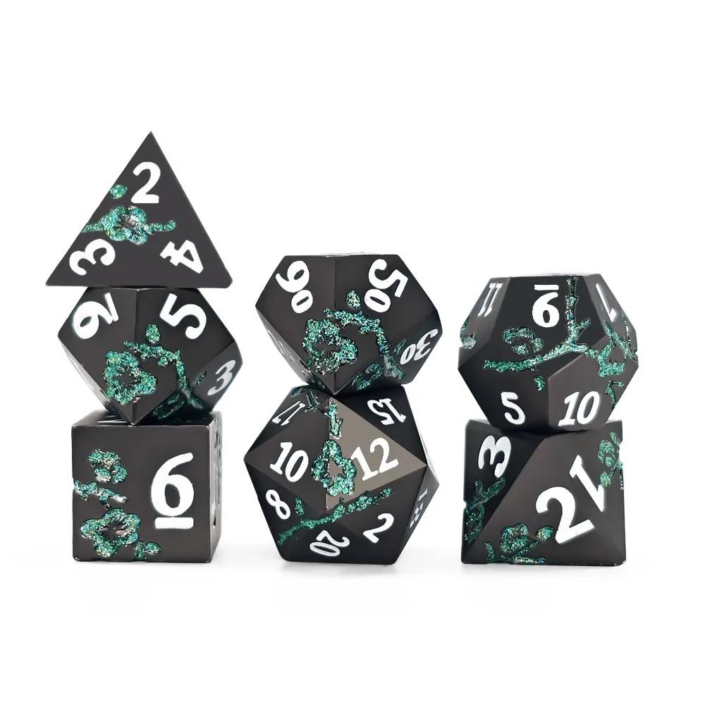 7pcs Dice Metal Lotus White Font Glitter Green Nickel