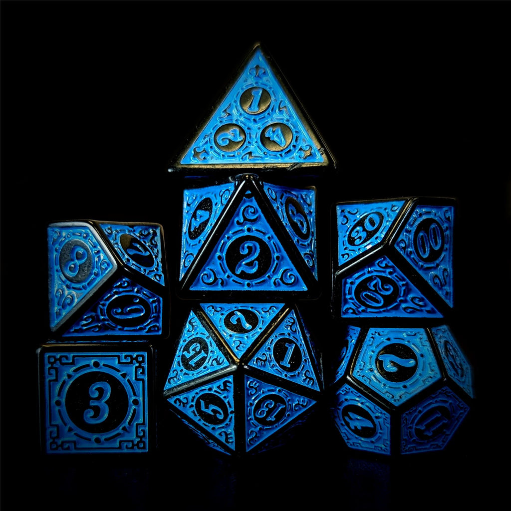 Blue Lattice on Black Acrylic - 7pcs RPG Full Dice Set