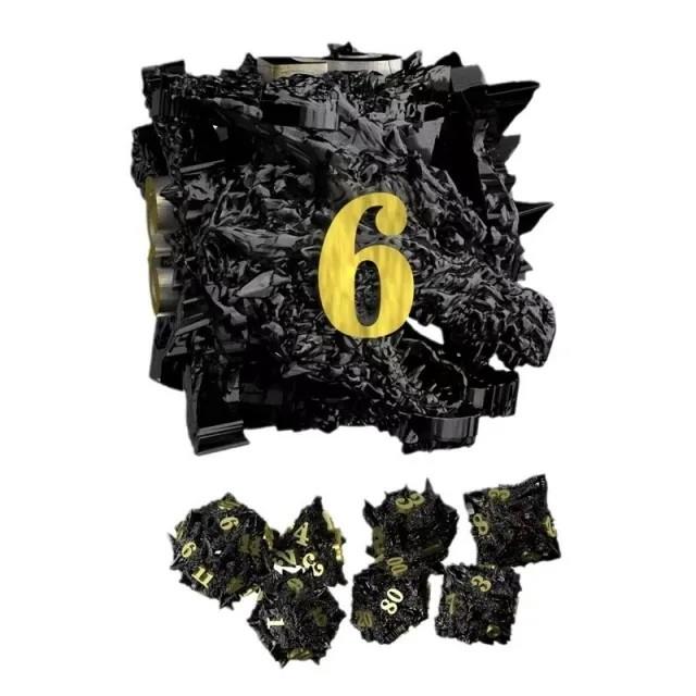 7pcs Dice Metal Hollow Dragons Head Red Font Black
