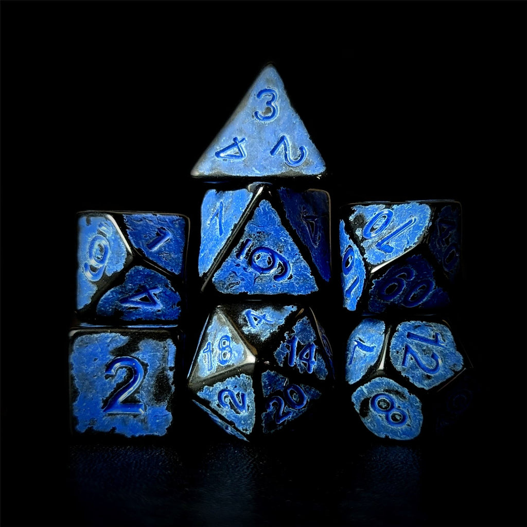 Washed Blue on Black Acrylic - 7pcs RPG Full Dice Set