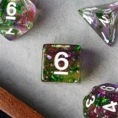 7pcs Dice Resin Swirl White Font Clear Green Purple