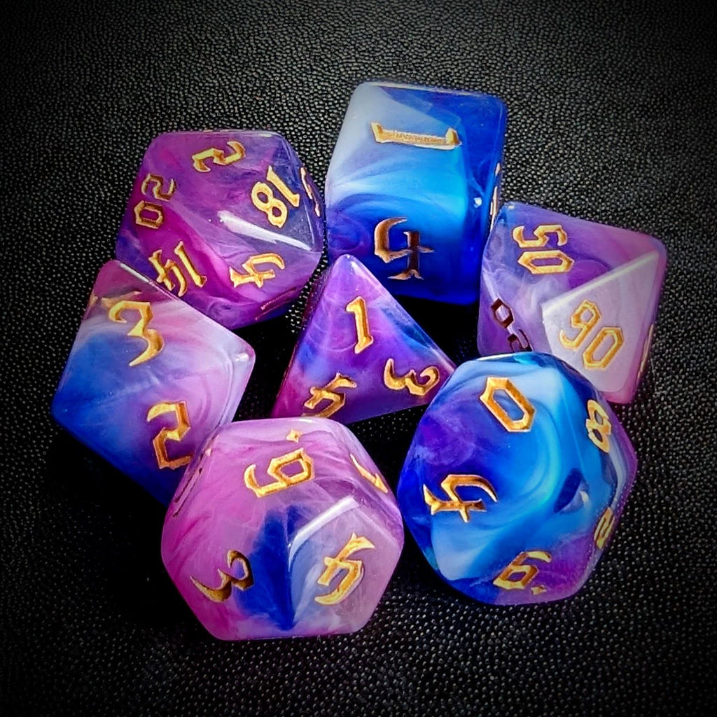 Blend of Blue & Pink Acrylic - 7pcs RPG Full Dice Set