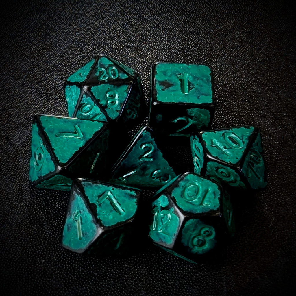 Washed Cyan on Black Acrylic - 7pcs RPG Full Dice Set