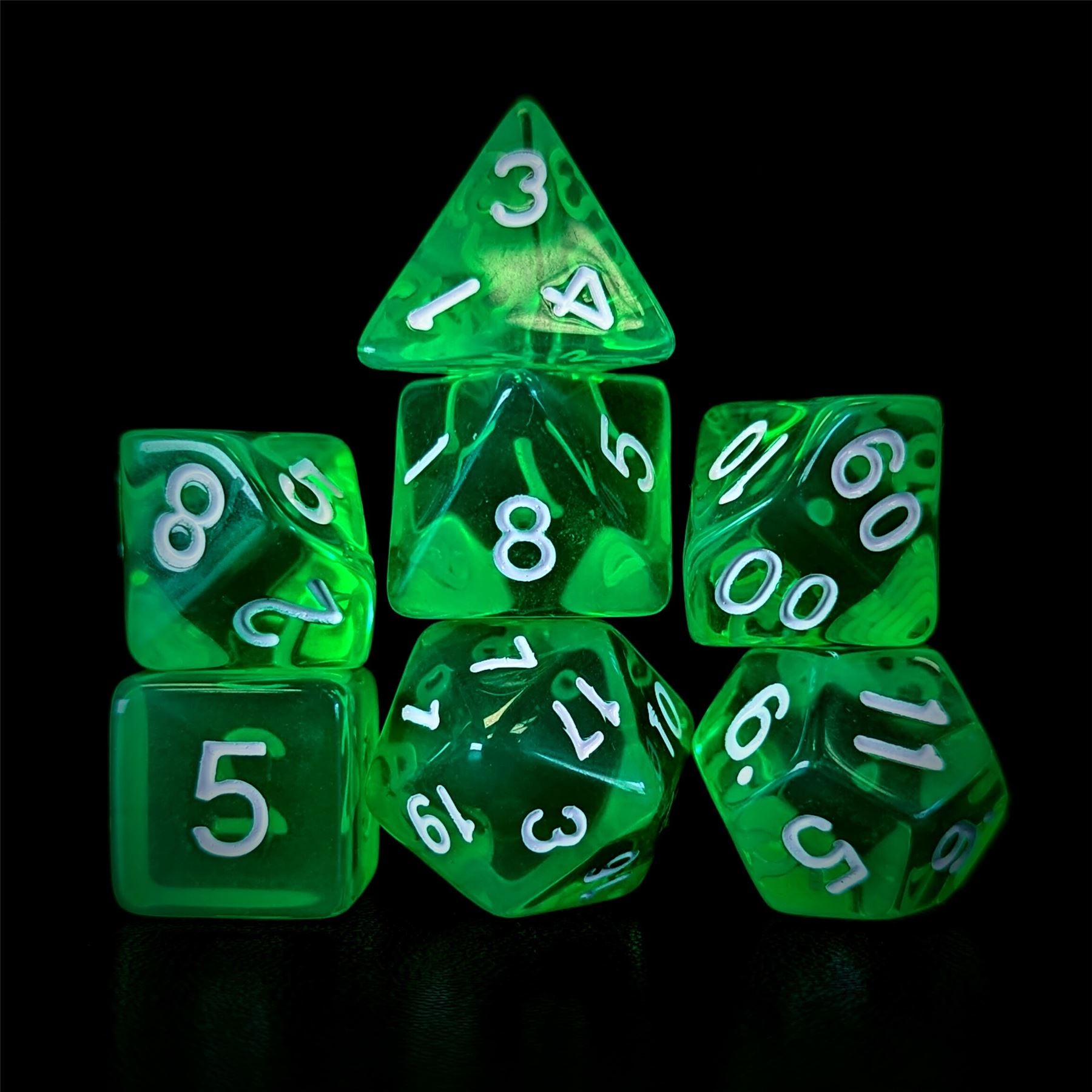Clear Green Acrylic - 7pcs RPG Full Dice Set