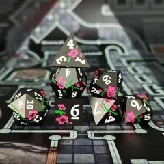 7pcs Dice Metal Lotus White Font Pink Nickel