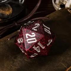 D20 Dice Resin 55mm Cracked Silver Font Yellow Pink Black