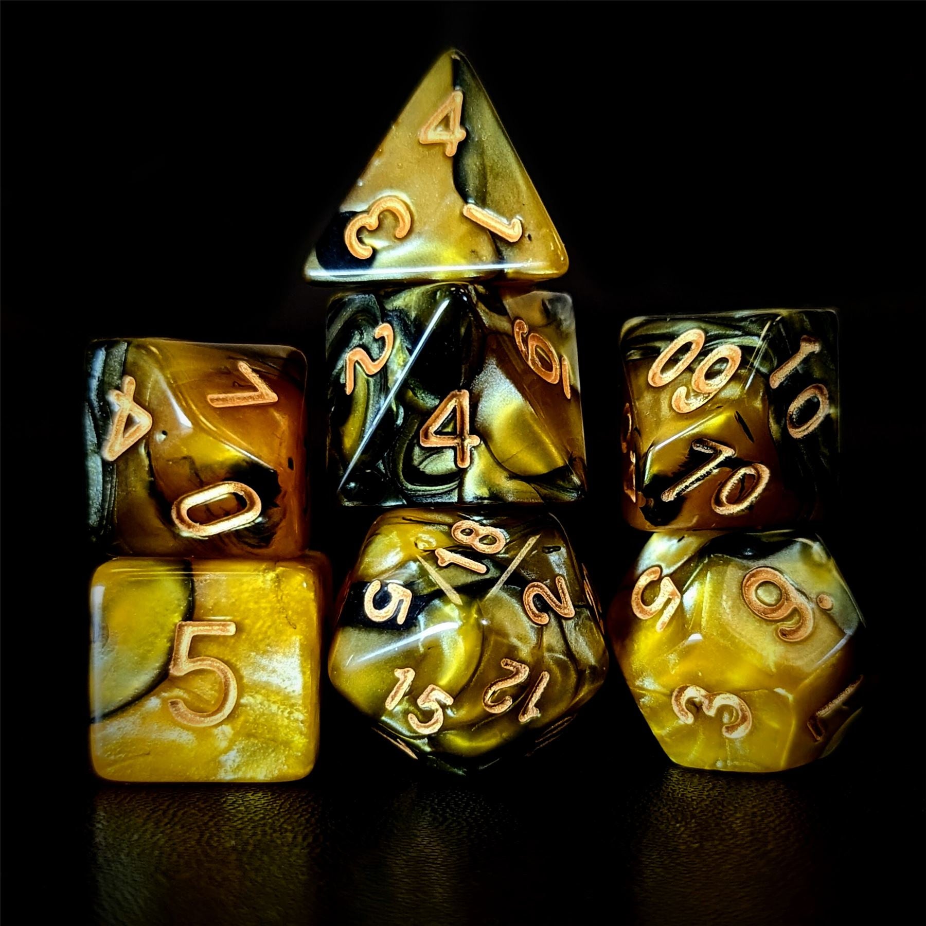 Blend of Black & Gold Acrylic - 7pcs RPG Full Dice Set