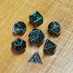 Black in Rainbow Metal - 7pcs RPG Dice Set