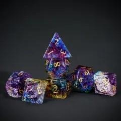 7pcs Dice Gem Glass Gold Font Cracked Blue Purple (UD)