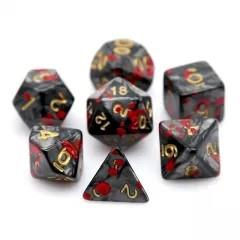 Red Blood Splatter on Black Silk Acrylic - 7pcs RPG Full Dice Set