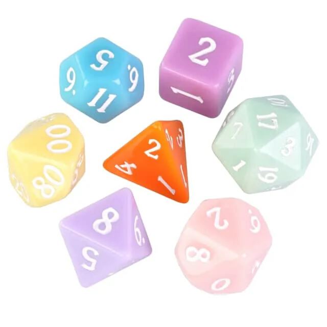 7pcs RPG Full Dice Set - Solid Multicoloured Pastel Resin