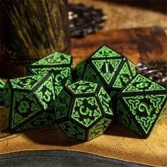 Green Celtic Knot on Black Acrylic - 7pcs RPG Full Dice Set