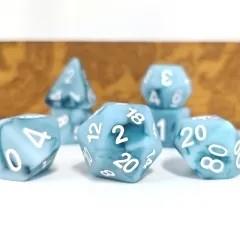 7pcs Dice Resin Swirl White Font Frosted Light Blue