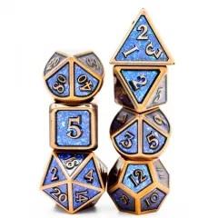 Glitter Blue Enamel in Copper Metal - 7pcs RPG Dice Set