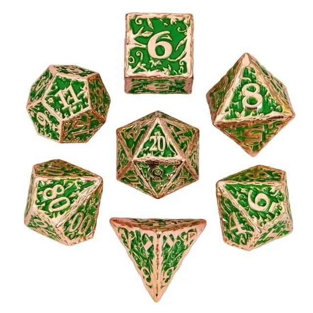 7pcs Dice Metal Druid Vine Copper Font Green