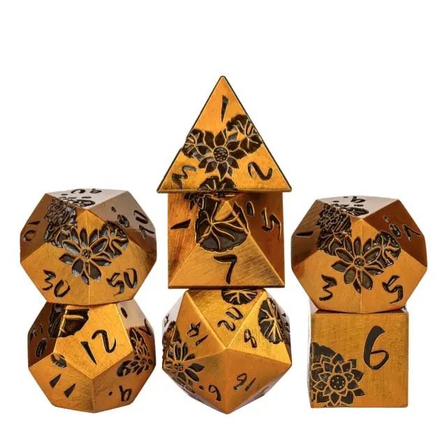 Lotus Flower in Gold Metal - 7pcs RPG Dice Set
