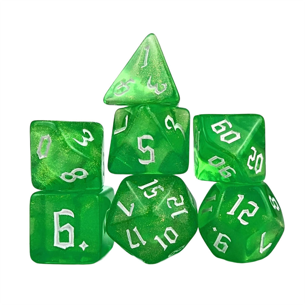 Glitter in Green Acrylic - 7pcs RPG Full Dice Set