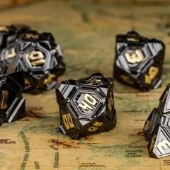 7pcs Dice Metal Alien Ship Gold Font Black