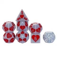 7pcs Dice Resin Pattern Hearts Red Font Grey