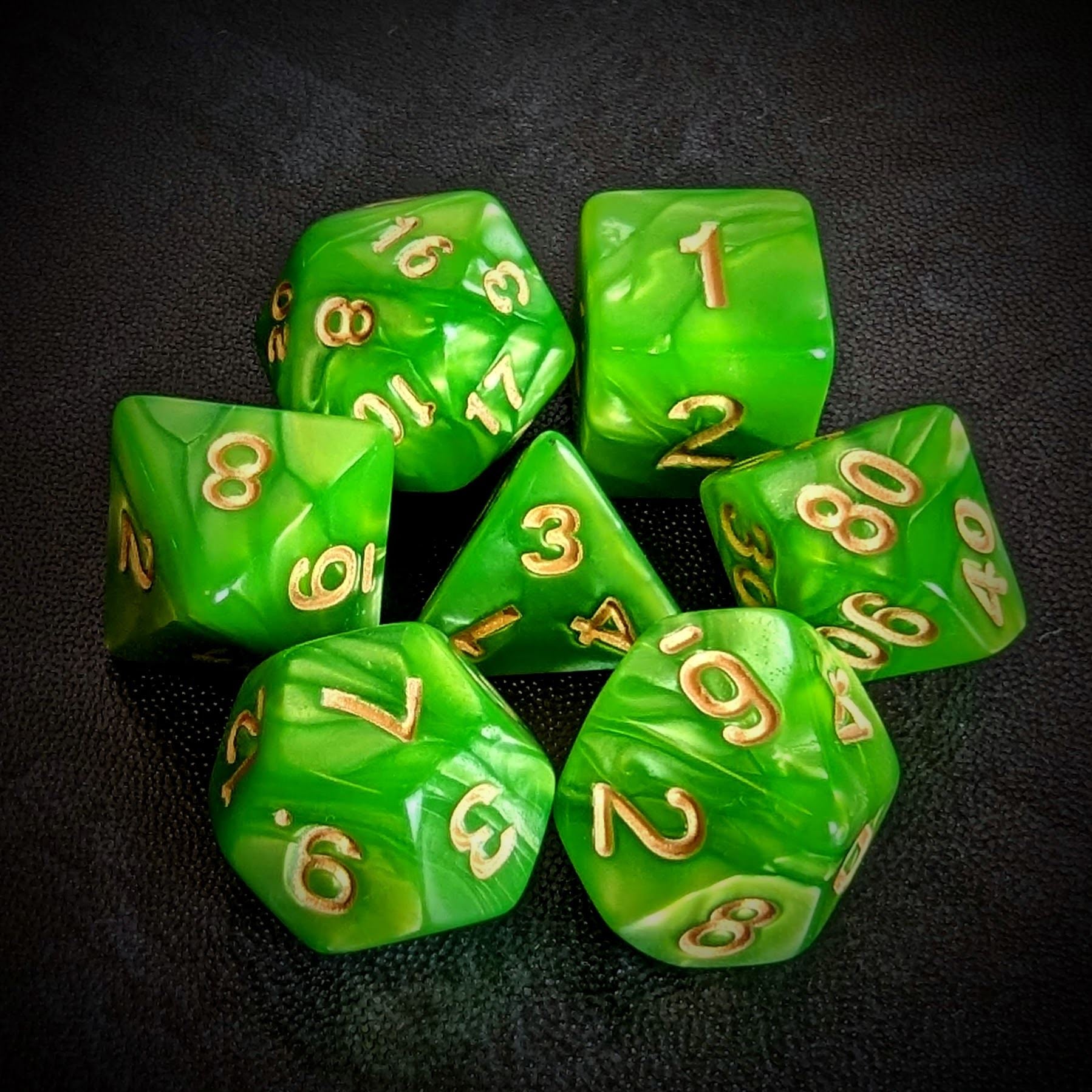 Green Silk Acrylic - 7pcs RPG Full Dice Set