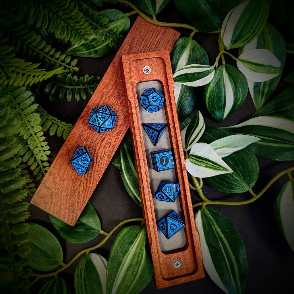Blue Lattice on Black Acrylic - 7pcs RPG Full Dice Set