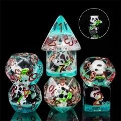 Dragon Skull in Clear & Cyan Resin - 7pcs RPG Full Dice Set