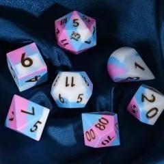 7pcs Dice Silicone Oversize Gold Font Blue White Pink