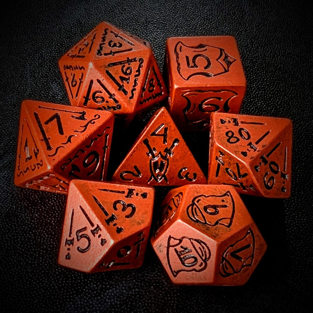 7pcs RPG Full Dice Set - Black Pattern on Red Resin