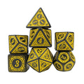 Yellow Lattice on Black Acrylic - 7pcs RPG Full Dice Set
