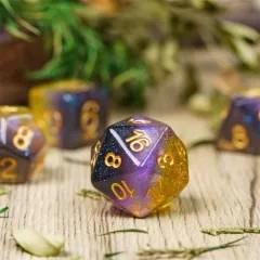 7pcs Dice Resin Layer Gold Font Non Binary Blue Purple Yellow