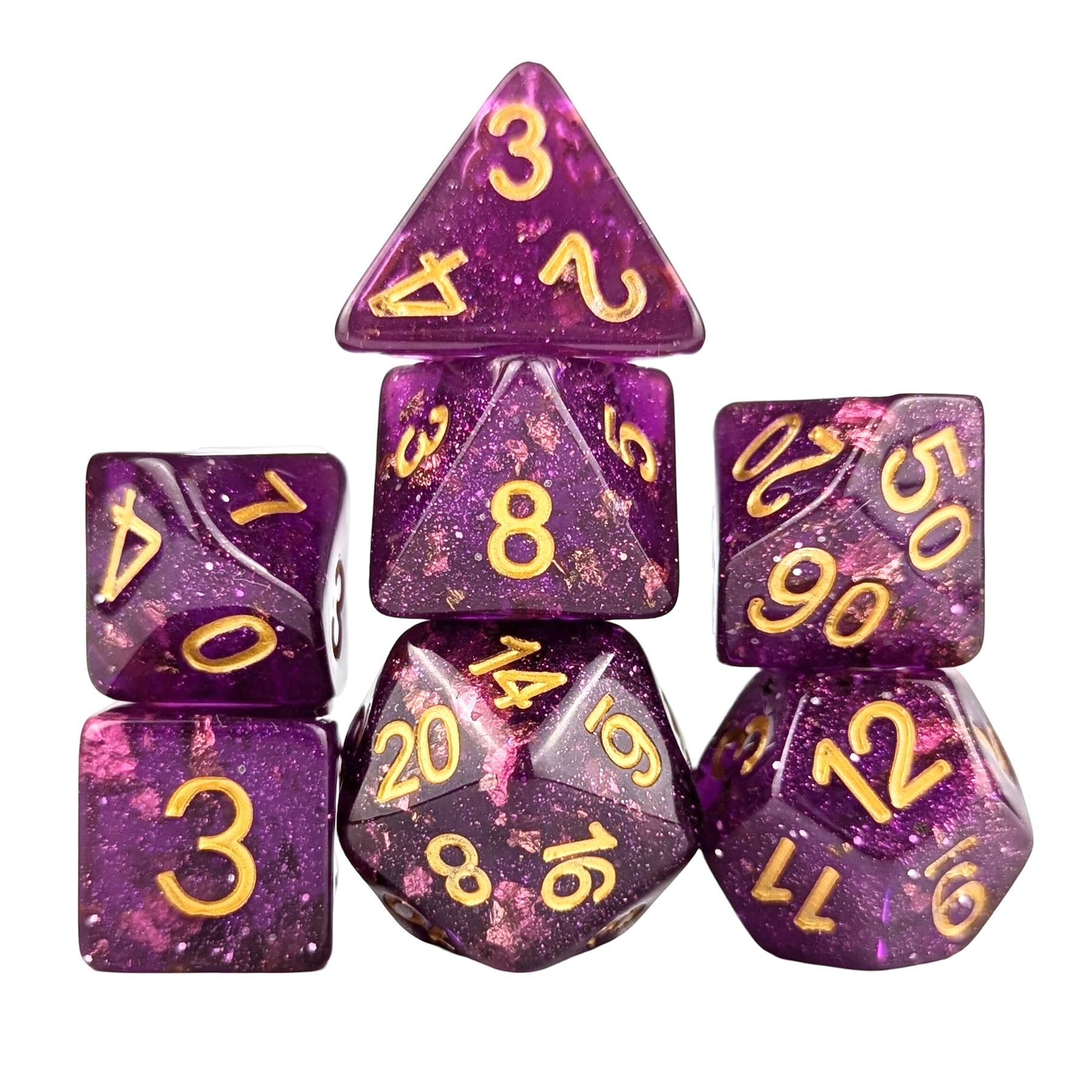 Glitter in Purple Resin - 7pcs RPG Full Dice Set