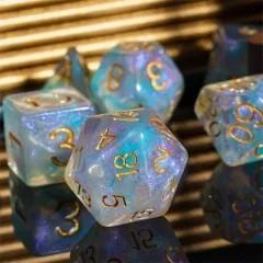 Blue & Pink Swirl in Clear Resin - 7pcs RPG Full Dice Set
