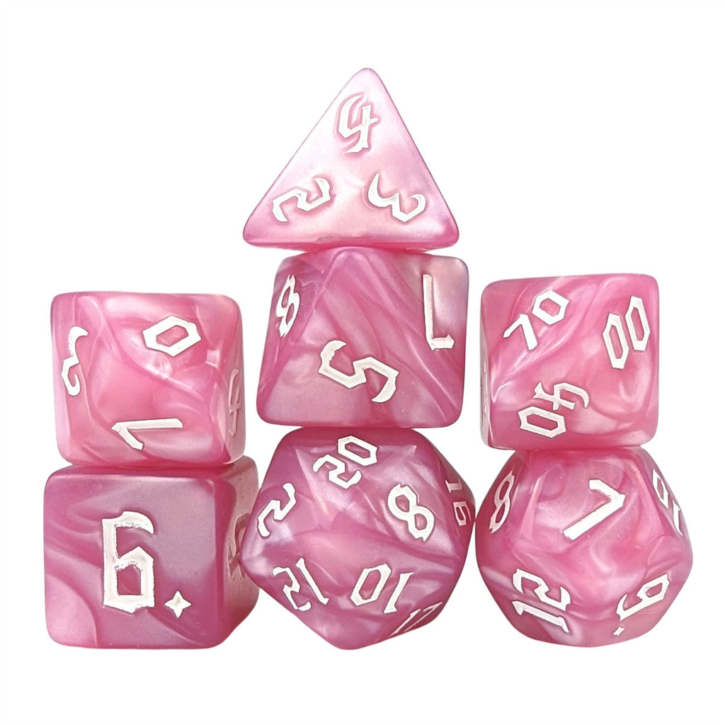 Pink Silk Acrylic - 7pcs RPG Full Dice Set