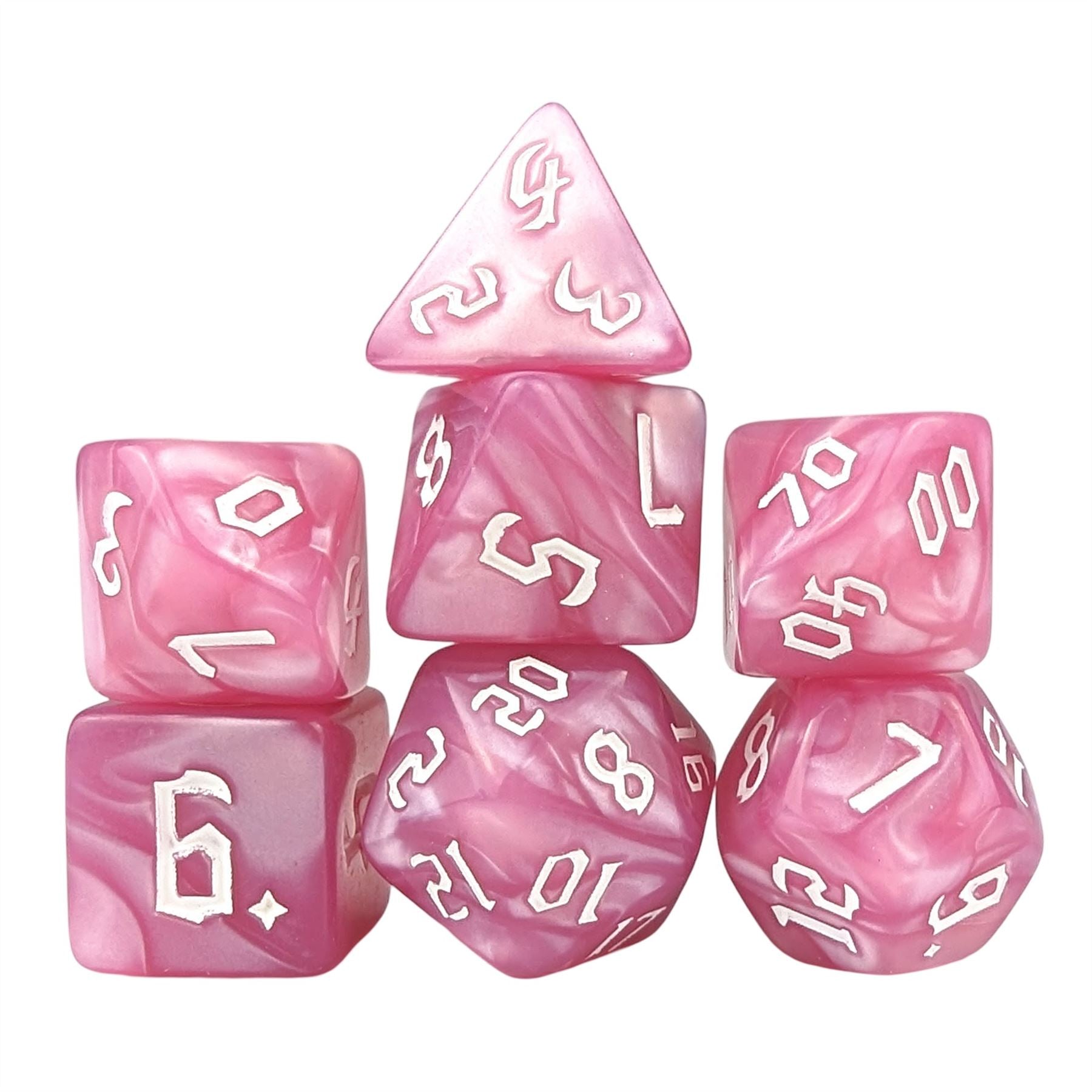Pink Silk Acrylic - 7pcs RPG Full Dice Set