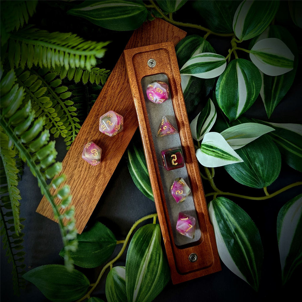 Blend of Green & Pink Acrylic - 7pcs RPG Full Dice Set