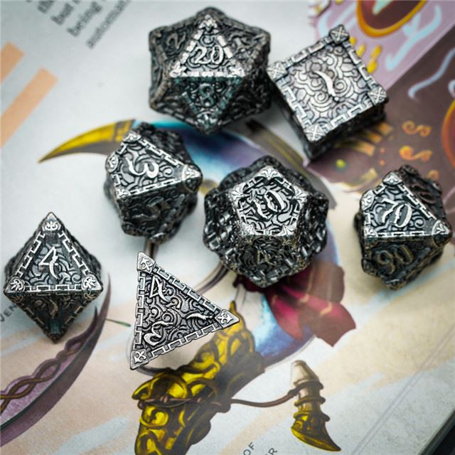 7pcs RPG Dice Set - Silver Metal