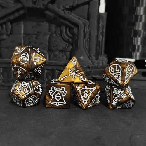 7pcs Dice Acrylic Pattern Christmas White Font Gold
